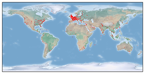 Figure 5. Map of Dridex infections for sub-botnet 220. (Source: Dell SecureWorks)
